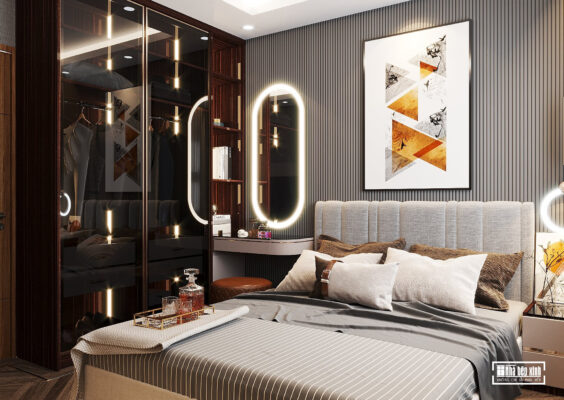 Phòng Ngủ Hiện Đại Trắng Xám Chung Cư The Rainbow – Vinhomes Grand Park Quận 9